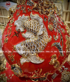 Hồ Lô Phong Thủy kim long ngàn hoa đắp nổi vẽ vàng 24k men sứ đỏ chuẩn Bát Tràng kích thước 110cm | Quà Tặng Phong Thủy hồ lô gốm sứ