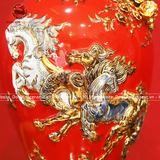 Mai bình mã đáo thành công men sứ đỏ đắp nổi vẽ vàng kích thước cao 55cm