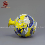 Lọ củ tỏi hút lộc nền vàng họa tiết sen hạc vẽ kĩ kích thước 35cm