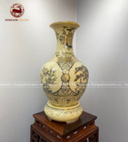 Bình phú quý Chu Đậu tứ cảnh men vàng kem truyền thống vẽ vàng kích thước 65cm