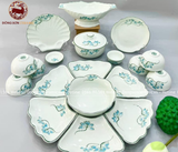 Bộ bát ăn gốm sứ Bát Tràng hoa mặt trời hoa sen men ngọc 19 vật phẩm