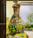 Hồ Lô Phong Thủy kim long ngàn hoa đắp nổi men sứ loang 3d chuẩn Bát Tràng kích thước 110cm | Quà Tặng Phong Thủy hồ lô gốm sứ