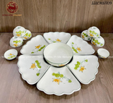 Bộ bát ăn gốm sứ Bát Tràng hoa mặt trời hoa sen men sứ trắng 18 vật phẩm