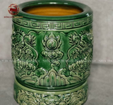 Bộ Đồ Thờ Bát Tràng đầy đủ dâng ban gia tiên men xanh hoàng thổ đắp nổi 20 vật phẩm | Bộ Thờ Cúng Gia Tiên Bát Tràng