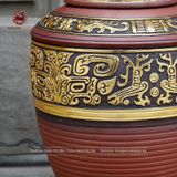 Chum Sành đắp nổi hoa văn cổ dát vàng 10 lit | Quà Tặng Cao Cấp chum sành