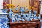 Bộ Đồ Thờ Bát Tràng đầy đủ bạch ngọc men lam cao 50cm | Bộ Thờ Cúng Gia Tiên Bát Tràng
