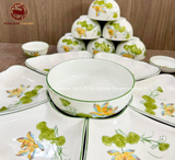 Bộ bát ăn gốm sứ Bát Tràng hoa mặt trời hoa sen men sứ trắng 18 vật phẩm