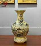 Bình phú quý Chu Đậu cá chép hoa sen men vàng kem truyền thống vẽ vàng kích thước 45cm