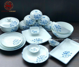 Bộ bát ăn gốm sứ Bát Tràng hoa sen men ngọc 22 vật phẩm