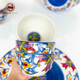 Bộ bát ăn gốm Bát Tràng họa tiết thổ cẩm men trắng 12 vật phẩm