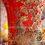 Lục Bình Bát Tràng men sứ đỏ phúc đức đắp nổi vẽ vàng kích thước 1m4 | Quà Tặng Cao Cấp lục bình gốm