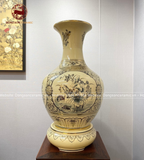 Bình phú quý Chu Đậu tứ cảnh men vàng kem truyền thống vẽ vàng kích thước 65cm