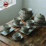 Bộ bát ăn gốm sứ Bát Tràng men tiêu chuồn tre 21 vật phẩm