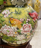 Hồ Lô Phong Thủy kim long ngàn hoa đắp nổi men sứ loang 3d chuẩn Bát Tràng kích thước 110cm | Quà Tặng Phong Thủy hồ lô gốm sứ