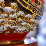 Hồ Lô Phong Thủy thuận buồm xuôi gió men sứ đỏ đắp nổi vẽ vàng chuẩn Bát Tràng kích thước 55cm | Quà Tặng Phong Thủy hồ lô gốm sứ