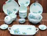Bộ bát ăn gốm sứ Bát Tràng men dong vẽ hoa sen 19 vật phẩm