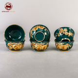 Bộ Đồ Thờ Bát Tràng đầy đủ dâng ban gia tiên men sứ xanh lục bảo đắp nổi vẽ vàng 35 vật phẩm | Bộ Thờ Cúng Gia Tiên Bát Tràng