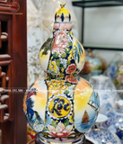 Hồ Lô Phong Thủy nhị cảnh thuận buồm mã đáo vẽ vàng 24k men màu chuẩn Bát Tràng kích thước 65cm | Quà Tặng Phong Thủy hồ lô gốm sứ