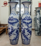 Lục Bình Bát Tràng họa tiết vinh quy bái tổ men lam vẽ kĩ 1m6 | Quà Tặng Cao Cấp lục bình gốm