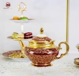 Bộ ấm chén Bát Tràng men đỏ Hào Gia Phú Quý vẽ vàng 24k đầy đủ 16 vật phẩm cao cấp