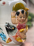 Lọ hoa họa tiết chú tiểu ôm hồ lô vàng đắp nổi kích thước 30cm