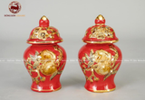 Bộ Đồ Thờ Bát Tràng họa tiết đắp nổi men đỏ vẽ vàng 24k 26 vật phẩm | Bộ Thờ Cúng Gia Tiên Bát Tràng