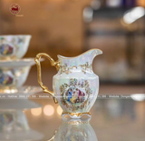 Bộ ấm chén Bát Tràng men trắng Hào Gia Phú Quý phong cách Châu Âu vẽ vàng 24k đầy đủ 16 vật phẩm cao cấp