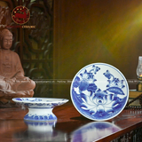 Bộ Đồ Thờ Bát Tràng họa tiết song long hoa sen men trắng vẽ lam 13 vật phẩm | Đồ Thờ Gốm Bát Tràng