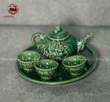 Bộ Đồ Thờ Bát Tràng đầy đủ dâng ban gia tiên men xanh hoàng thổ đắp nổi 20 vật phẩm | Bộ Thờ Cúng Gia Tiên Bát Tràng