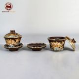 Bộ Đồ Thờ Bát Tràng đầy đủ dâng ban gia tiên men nâu đắp nổi vẽ vàng 29 vật phẩm | Bộ Thờ Cúng Gia Tiên Bát Tràng