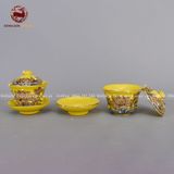 Bộ Đồ Thờ Bát Tràng đầy đủ dâng ban gia tiên men sứ vàng đắp nổi vẽ vàng 29 vật phẩm | Bộ Thờ Cúng Gia Tiên Bát Tràng
