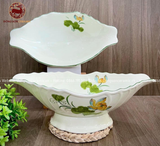 Bộ bát ăn gốm sứ Bát Tràng hoa mặt trời hoa sen men sứ trắng 18 vật phẩm