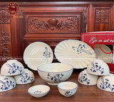 Bộ bát ăn gốm sứ Bát Tràng hoa sen men chàm 24 vật phẩm