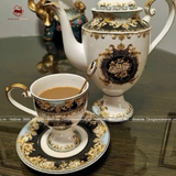 Bộ ấm chén Bát Tràng men trắng Hào Gia Phú Quý phong cách Châu Âu viền vàng 24k đầy đủ 16 vật phẩm cao cấp