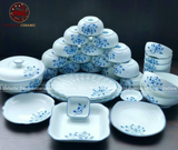 Bộ bát ăn gốm sứ Bát Tràng hoa sen men ngọc 22 vật phẩm