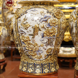 Chóe gốm sứ Bát Tràng họa tiết tứ cảnh men rạn đắp nổi vẽ vàng dung tích 60l