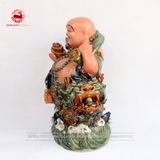 Tượng Di Lặc cưỡi Cá Chép hóa Rồng men hổ phách cao 66cm