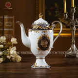 Bộ ấm chén Bát Tràng men trắng Hào Gia Phú Quý phong cách Châu Âu viền vàng 24k đầy đủ 16 vật phẩm cao cấp