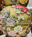 Hồ Lô Phong Thủy kim long ngàn hoa đắp nổi men sứ loang 3d chuẩn Bát Tràng kích thước 110cm | Quà Tặng Phong Thủy hồ lô gốm sứ