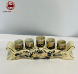 Bộ Đồ Thờ Bát Tràng họa tiết song long hoa sen men chu đậu vẽ vàng 24k 21 vật phẩm | Bộ Thờ Cúng Gia Tiên Bát Tràng