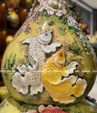 Hồ Lô Phong Thủy kim long ngàn hoa đắp nổi men sứ loang 3d chuẩn Bát Tràng kích thước 110cm | Quà Tặng Phong Thủy hồ lô gốm sứ