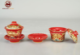 Bộ Đồ Thờ Bát Tràng họa tiết đắp nổi men đỏ vẽ vàng 24k 26 vật phẩm | Bộ Thờ Cúng Gia Tiên Bát Tràng