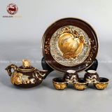 Bộ Đồ Thờ Bát Tràng đầy đủ dâng ban gia tiên men nâu đắp nổi vẽ vàng 29 vật phẩm | Bộ Thờ Cúng Gia Tiên Bát Tràng