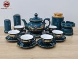 Bộ ấm chén Bát Tràng men xanh Mallard Hào Gia Phú Quý đầy đủ 18 vật phẩm