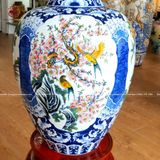 Bảo bình tứ cảnh công đào phúc đức vẹn toàn men lam kích thước cao 70cm vẽ tay