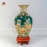 Bảo bình trăm hoa đua nở men sứ xanh lục bảo kích thước cao 70cm đắp nổi kênh bong dát vàng