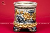 Bát hương họa tiết hoa sen ba chân men rạn xanh lam điểm vàng đường kính 35cm họa tiết đắp nổi