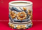 Bát hương họa tiết hoa sen men rạn xanh điểm vàng đường kính 28cm đắp nổi