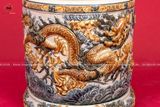 Bát hương họa tiết rồng hoa sen men rạn xanh điểm vàng đường kính 30cm họa tiết đắp nổi