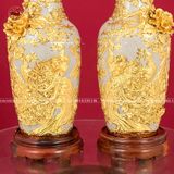Đôi lọ hoa công danh phú quý men rạn bằng gốm kích thước cao 60cm đắp kênh bong dát vàng 24K